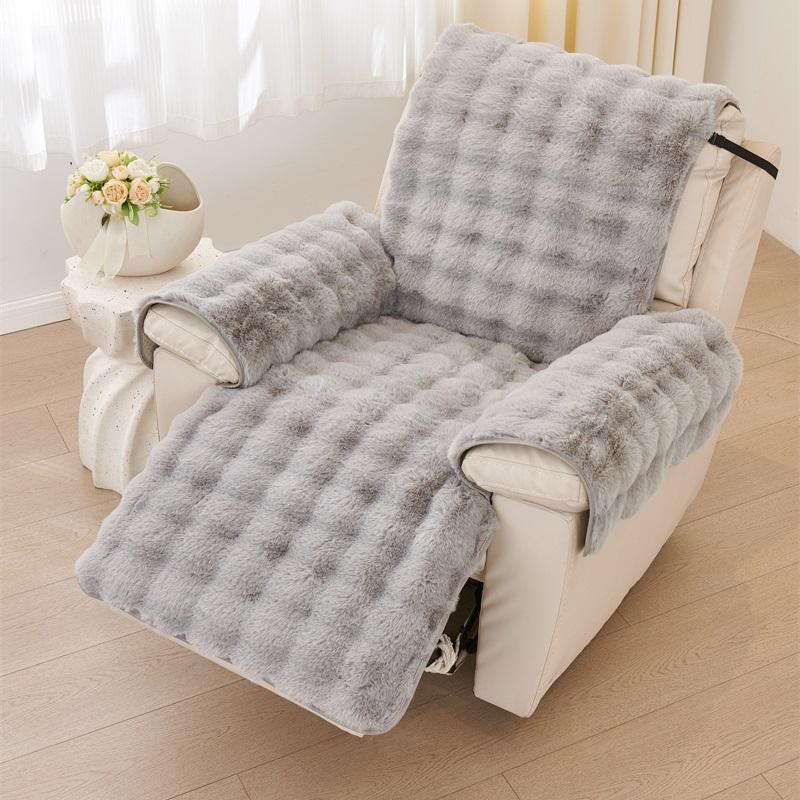 1 Seater Soft Warm Recliner Sofa Cover Non-Slip Rabbit Plush Armchair Cover Solid Color Single Sofa Slipcover for Living Room