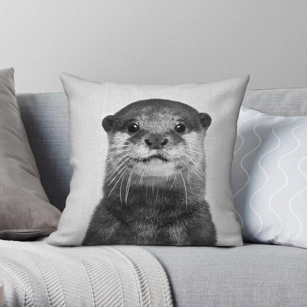 Otter Black White Square Pillowcase Polyester Linen Velvet Pattern Zip Decor Throw Pillow Case Home Cushion Cover
