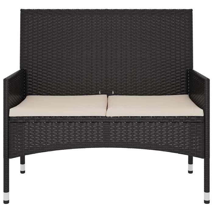 VidaXL Banc de Jardin à 2 Places avec Coussins Noir Résine Tressée, siège, chaise de banc, banc de patio, siège de banc, 319488
