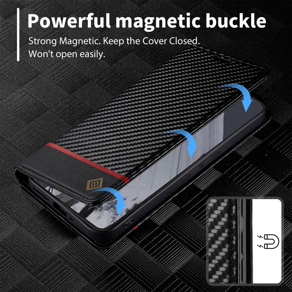 LC.IMEEKE Etui portfelowe z teksturą włókna węglowego ze skóry do Google Pixel 10 Pro/10/9 Pro/9