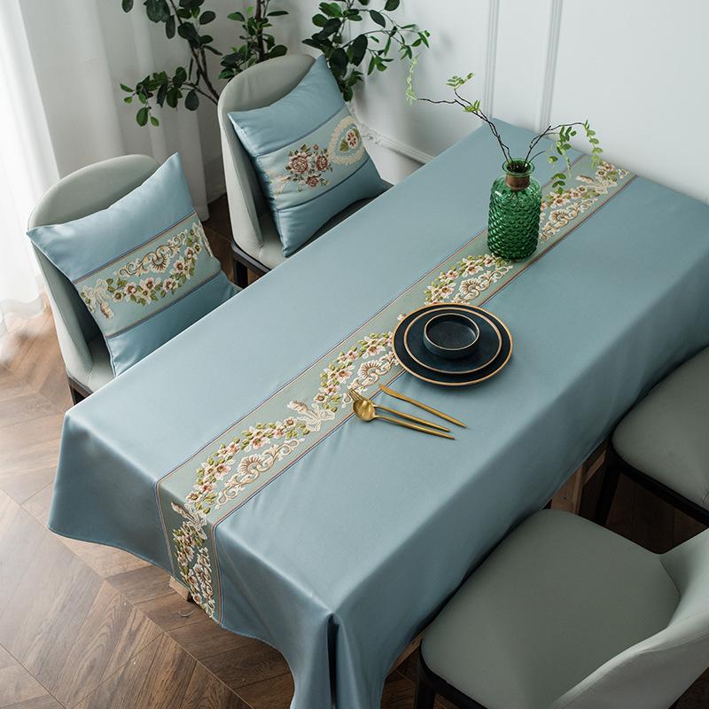 Light Luxury Classical Embroidered Table Flag Waterproof High-Precision Geometric Tablecloth Rectangular Coffee Table Tablecloth Dining Table Cloth