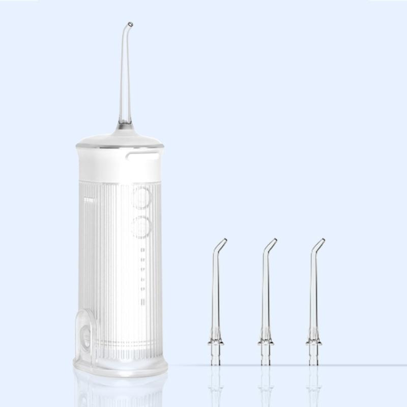 Munddusche Tragbar Zahnwasserstrahler USB Wiederaufladbar Wasserstrahl-Zahnreiniger mit 3 Düsen 200ml IPX7 1800 U/min