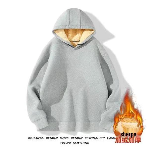 Men's Fleece-Lined Lambswool Hooded Sweatshirt - Thick, Zip-Up, Loose-Fit, Plus Size Workwear Jacket for Autumn/Winter.