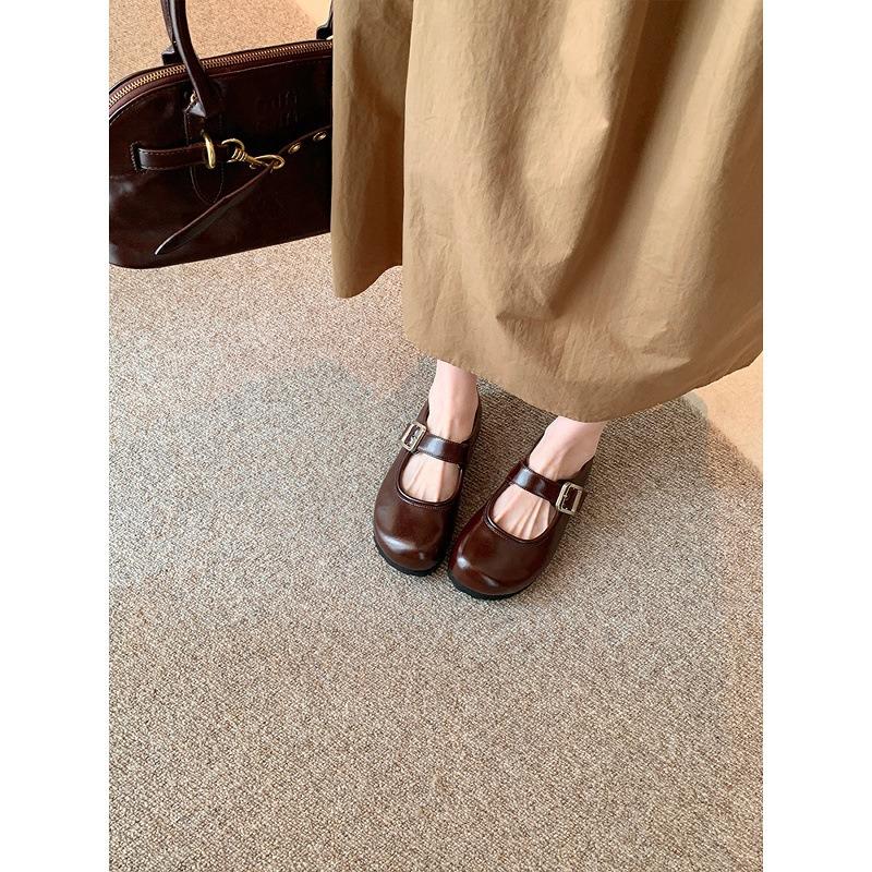 Sheepskin version~ 3.5cm inner height increase single shoes Velcro genuine leather Mary Jane shoes women