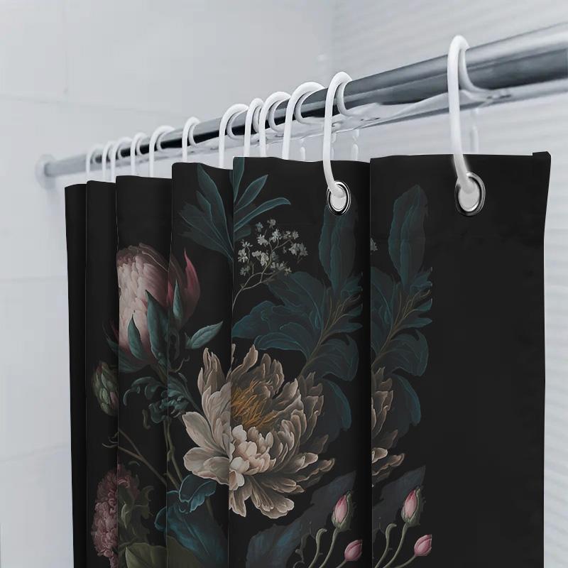 Floral Shower Curtain Botanical Flower Pattern Waterproof Bathroom Decor Vintage Nature Art Print Washroom Curtain Backdrop