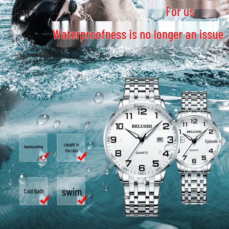 Selected Beroz Luminous Quartz Watches for Couples - Waterproof, Large Numbers, Suitable for Middle-Aged and Elderly Men