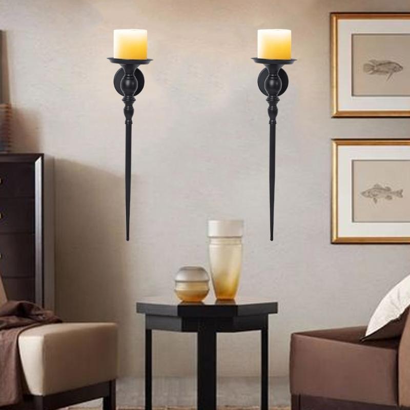Pár 2 černých kovových nástěnných svícnů s detaily žezla Sofistikovaná dekorace pro ložnici a jídelnu