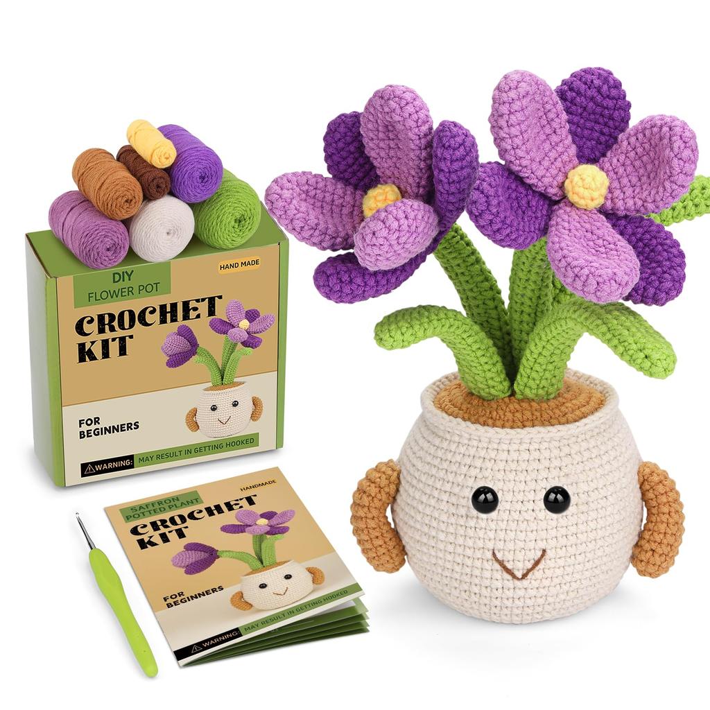 Fenrry Crochet Kit Knitting Kit with Step-by-Step Video Tutorials Easy Crochet Kit for Beginner Adults Decoration DIY Craft