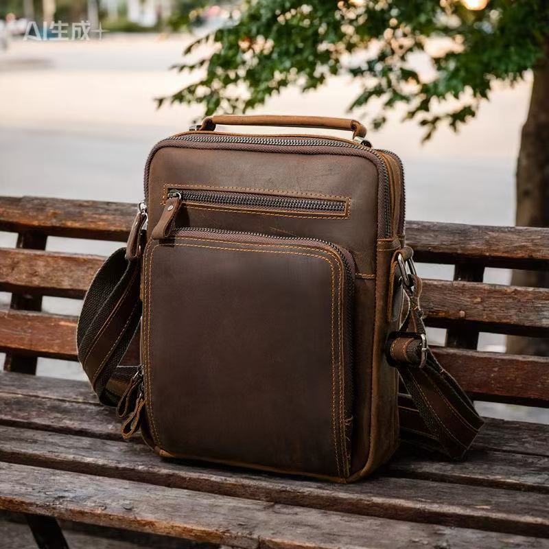 Top Grain Leather Shoulder Bag, Genuine Crazy Horse Leather Crossbody Handbag, Minimalist Stylish Men Leather Bag For Wholesale