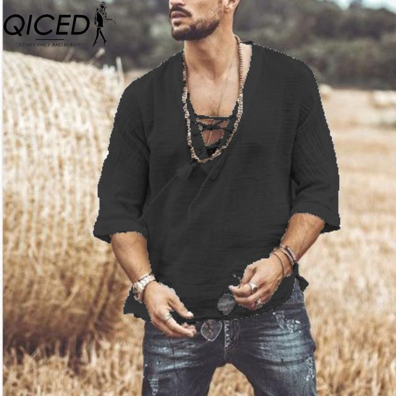 QICED Katoenen T-shirt met korte mouwen Herenmode Losse shirt met halve mouwen Bedrukt meelevend shirt S zwart