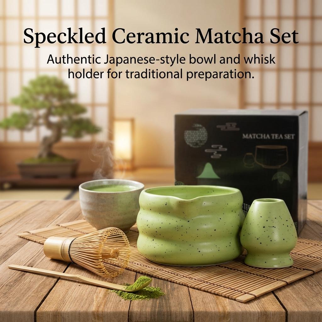 Japanese Matcha Tea Set Ceramic Matcha Bowl And Powder Jar Gift for Birthday New Year