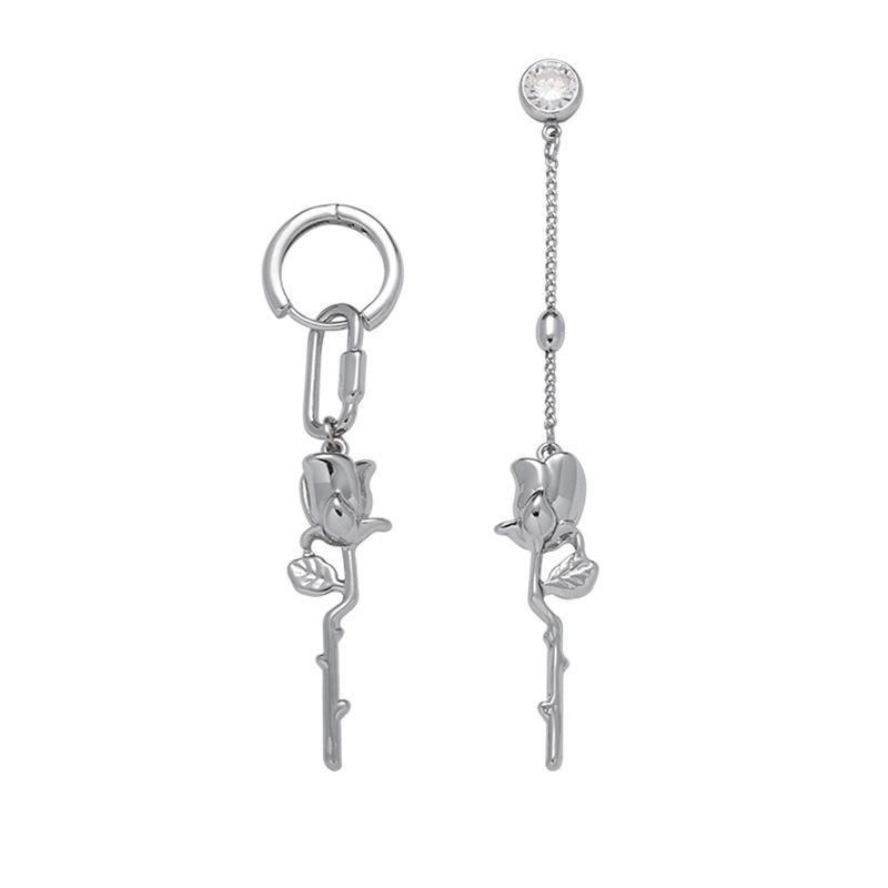 Rose earrings personalized exaggerated earrings asymmetrical long stud earrings