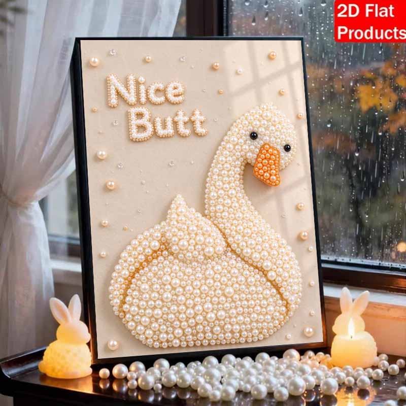 Creative Pearl Art on Stretched Frame Swan Duck Bird Pattern DIY Sparkling Bead Canvas Relaxing Handmade Craft Gift