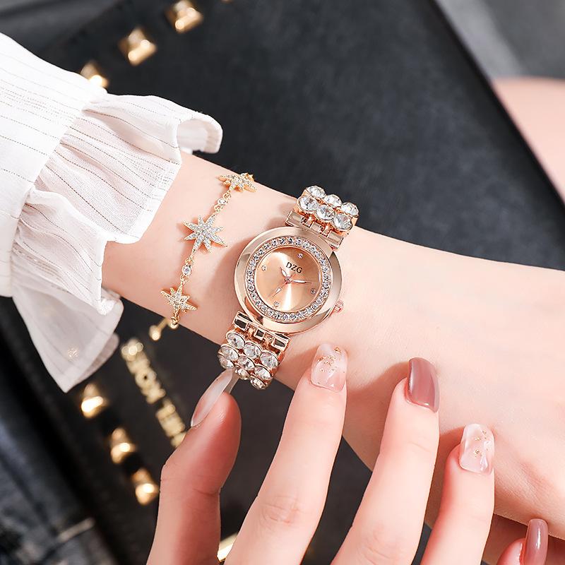 Dzg Women'S Watches, Rhinestone Subdials, Glossy Quartz Watches, Casual And Simple Temperament Watches