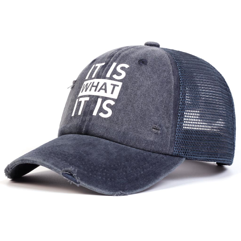 Unisex IT IS WHAT Letter Print Wash Baseball Net Caps Hip Hop Cap Spring Summer Outdoor Adjustable Casual Hats Sunscreen Hat