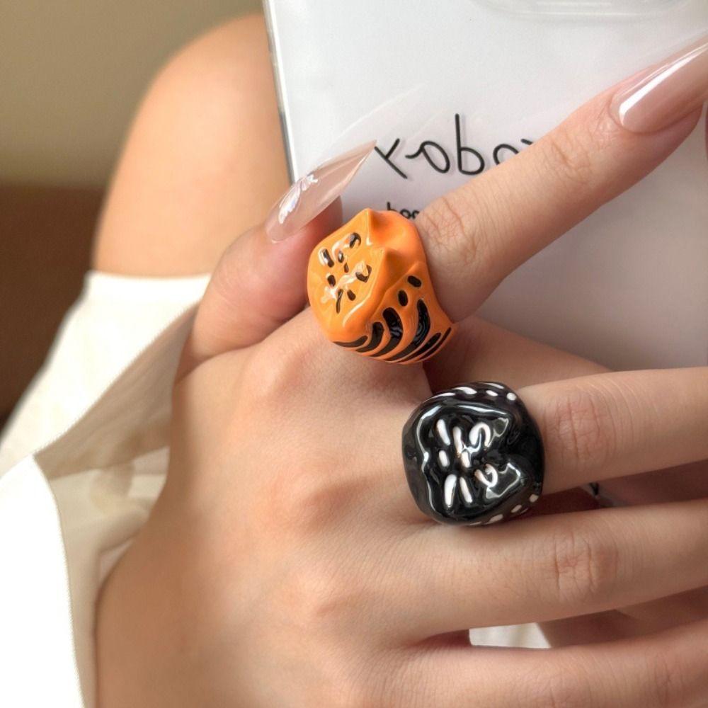 Jewelry Accessories Painting Ring Korean Style Chunky Enamel Ring Cute Drip Oil Cat Ring  Gift