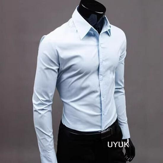 Men's Long Sleeve Slim Fit Non-Iron Korean Style Formal White Shirt