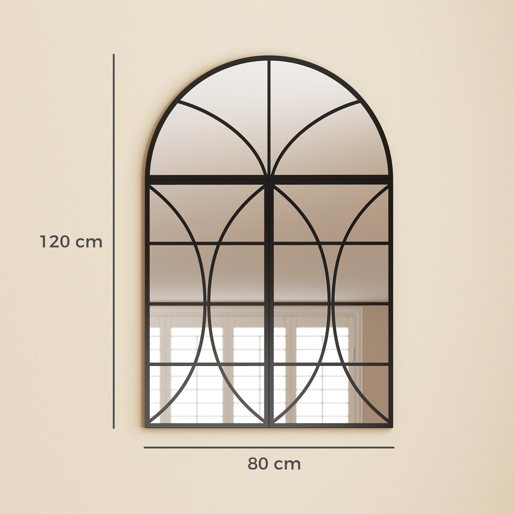 Arched Wall Mirror Set of 3, Window-Shaped, Tempered Glass, 80 x 120 cm, Black