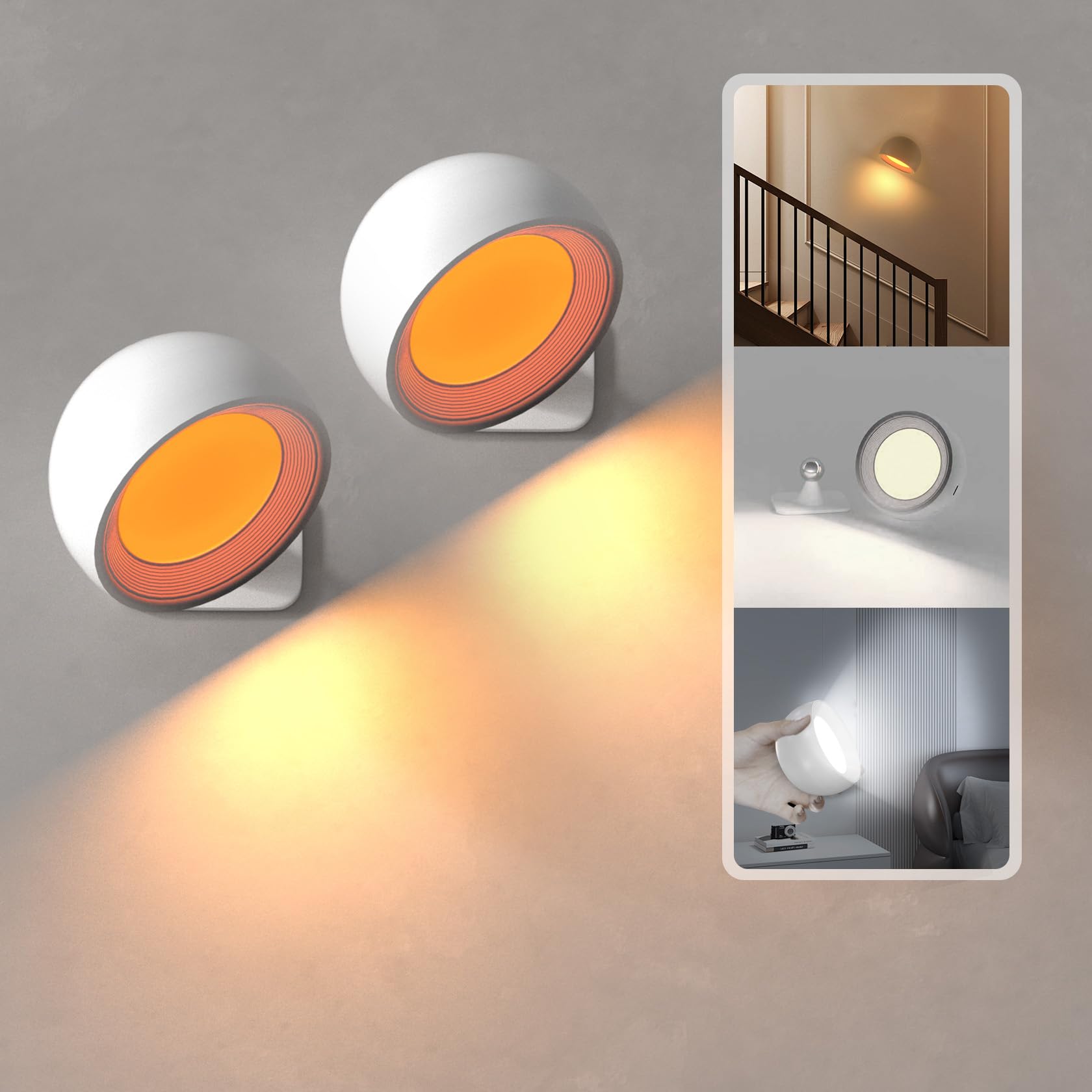 

LUTW LED Spotlight Bracket Light [4-Level Dimming and Color Adjustment, Amber Light] with Remote Control, Wall-Mounted, Cordless, 360° Adjustable