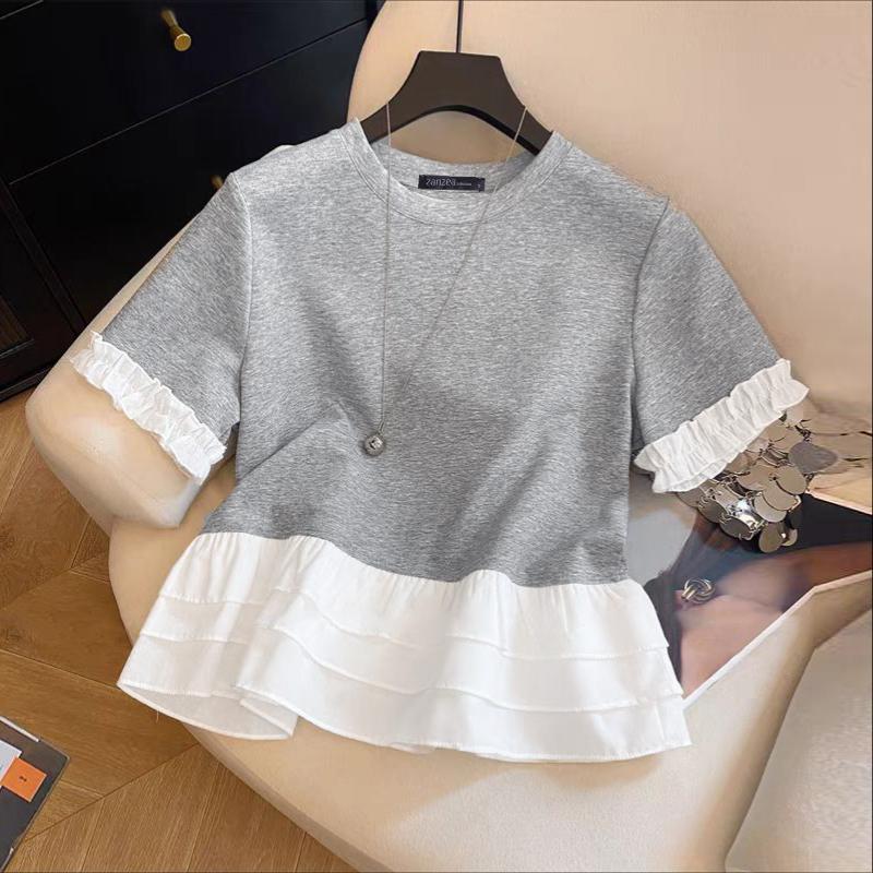 

ZANZEA Женские повседневные футболки с круглым вырезом, свободные, пэчворк, с коротким рукавом 5XL серый