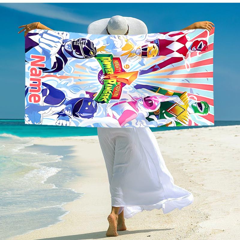 Personalized customized proof beach towel with Mighty Morphin Power Rangers pattern - soft, absorbent,quick-drying,perfect swimming,camping&bathing