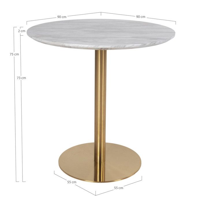 Table à manger ronde 90x75 cm aspect marbre blanc et laiton - DERVAL