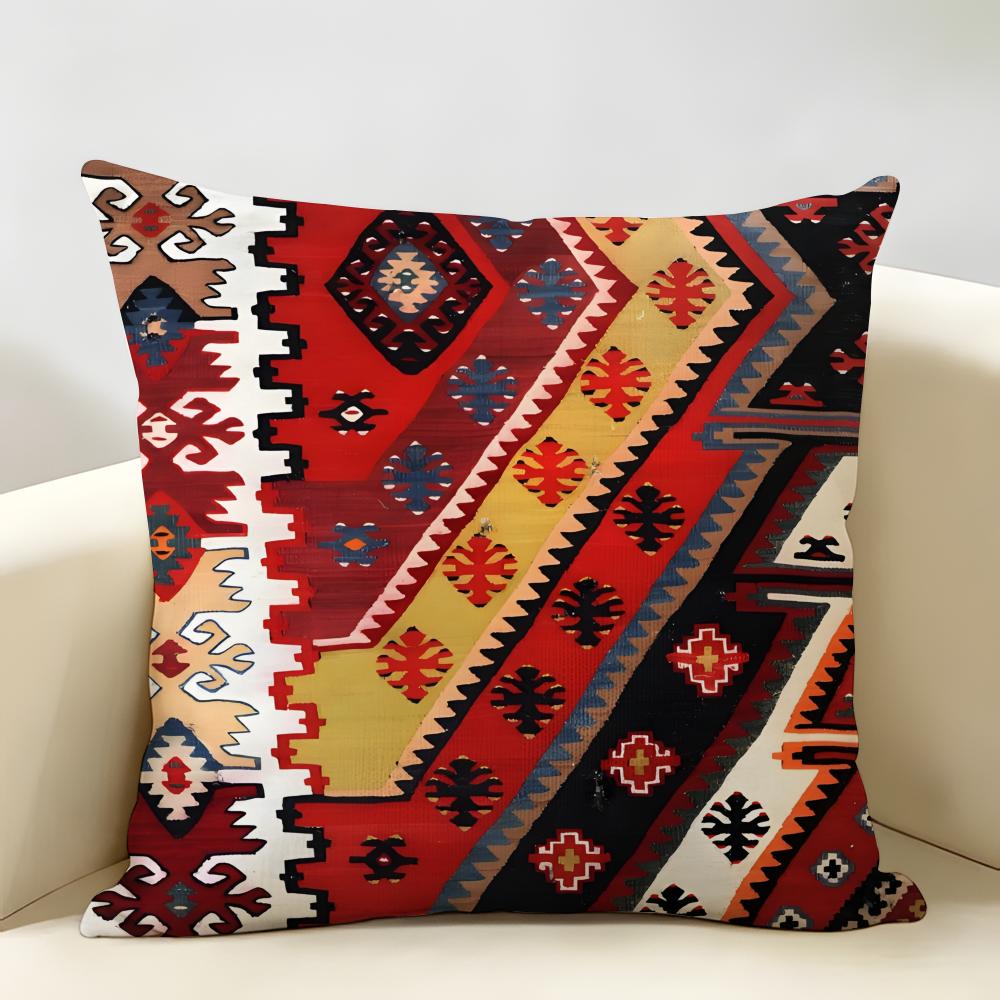 Federa Cuscino Kilim Turco Lino Naturale Tessuto Biologico Stampa Double-Face Traspirante Perfetta Per L'arredamento della Casa