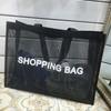 Nylon Transparent Mesh Shopping Bag Black Travel Storarge Bag Casual Large Capacity Tote Bag  Lady