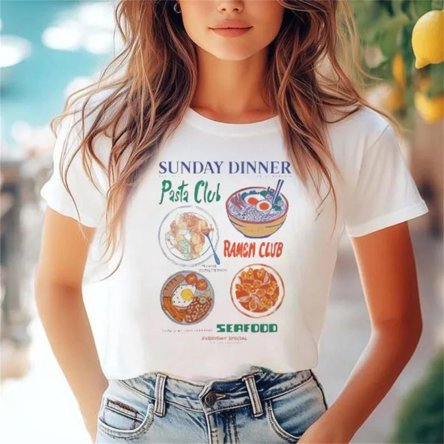 

Pasta Club Printed Short Sleeve Cartoon Pattern Basic Style T-Shirt Harajuku Top Cute Travel Street Casual Clothing White T-Shir XXXXXL білий