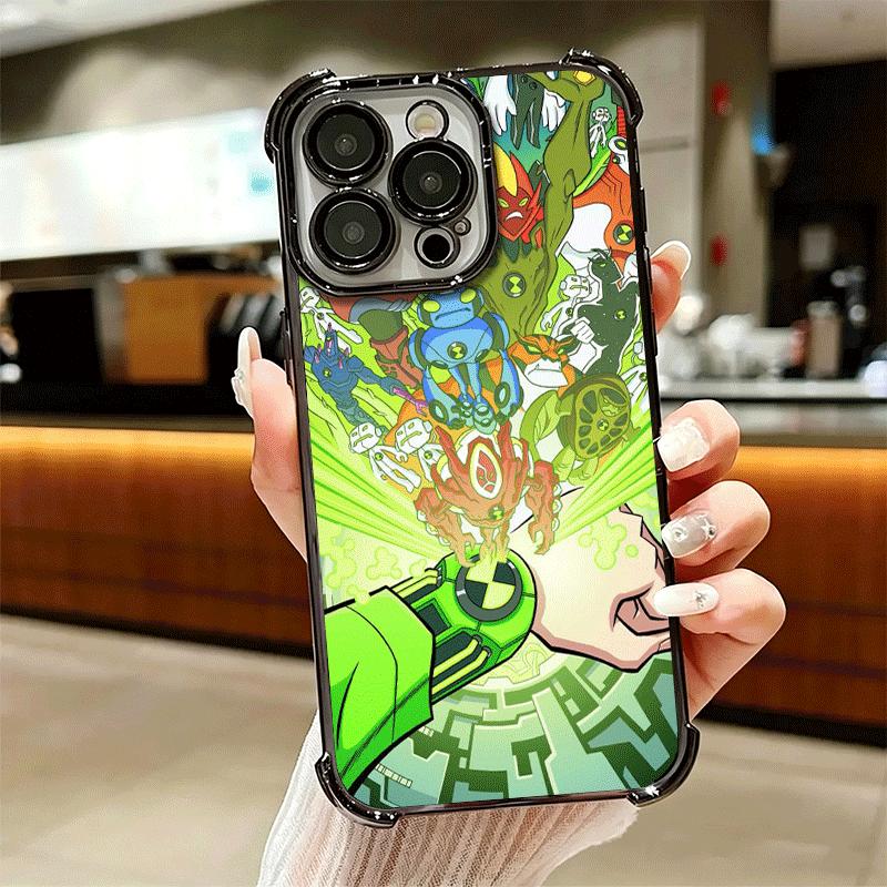 Cartoon Ben 10 Plating Phone Case For Iphone 16 17 Pro Max Air 16E 14 15 Plus 12 13 Mini Anti-Fall Airabag Cover