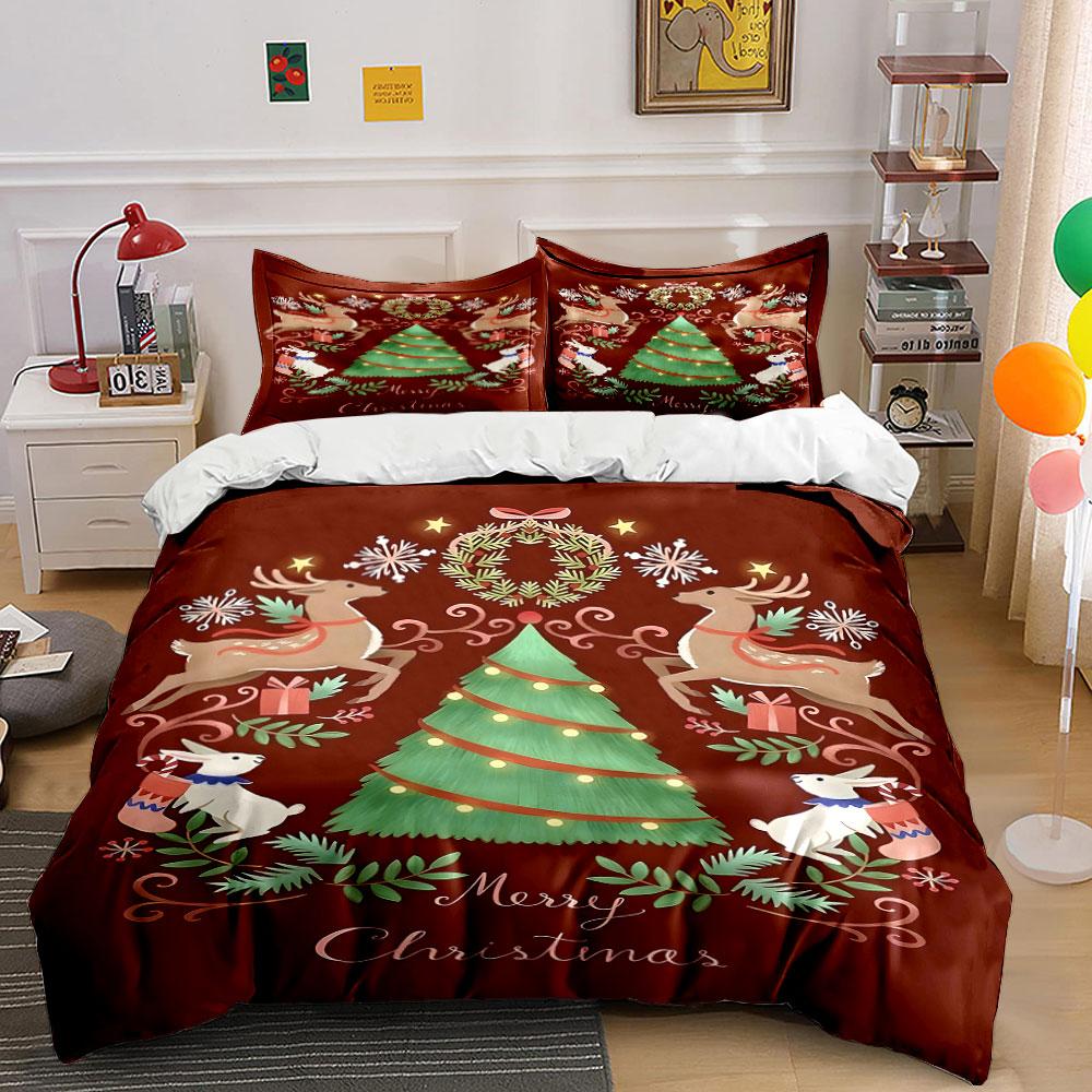 Green Tree, Reindeer, Wreath. Bedding Sets Duvet Cover Sets Duvet Covers Pillowcases(1 * Duvet Cover 2 * Pillowcases Without Duvet Insert)