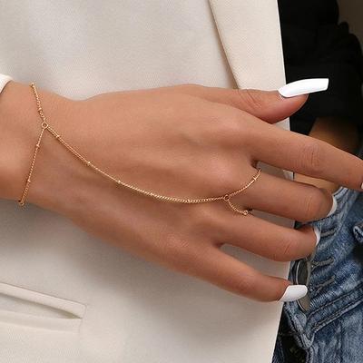 Pulsera de Cadena Pequeña Creativa Anillos de Dedo Para Mujeres Color Dorado Cadenas de Eslabones Conectando Pulseras de Arneses de Mano Joyería Regalo