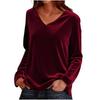 2026 Women's Solid V-Neck Long Sleeve Loose T-Shirt for Spring and Autumn