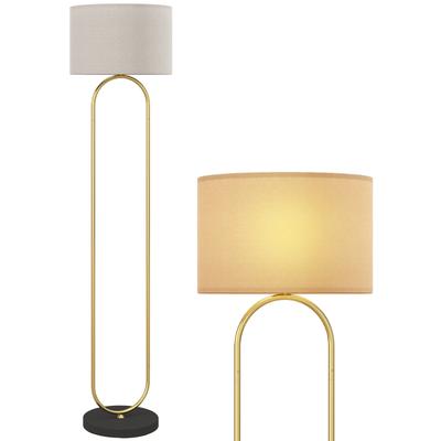 Modern Floor Lamp, Linen Shade, E27 Socket, Foot Switch, 156 Cm, Gold and Black