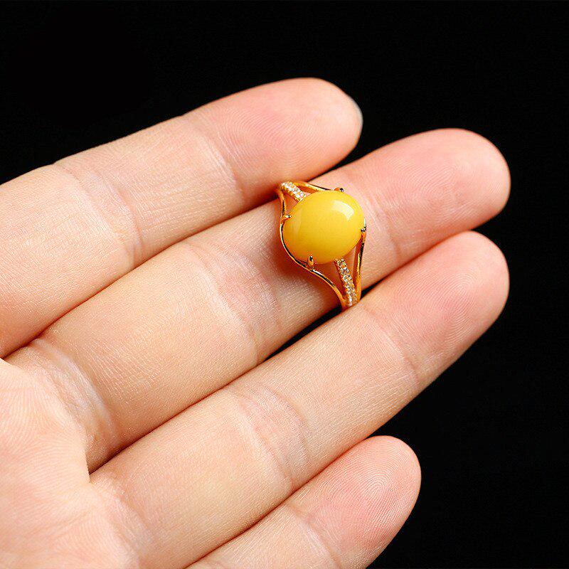 Lindon  Silvering Rings for Women Fine Jewelry Natural Yellow Opal Ring Adjustable Size Wedding Engagement Gift