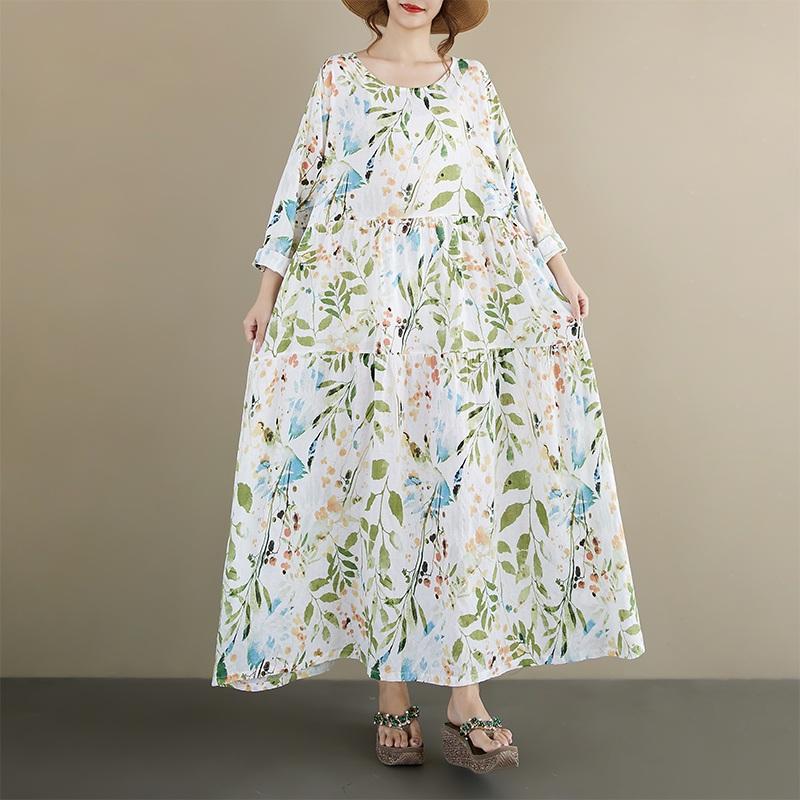 

Платье женское винтажное цветочное больших размеров с длинным рукавом, новинка, повседневное свободное весенне-осеннее платье