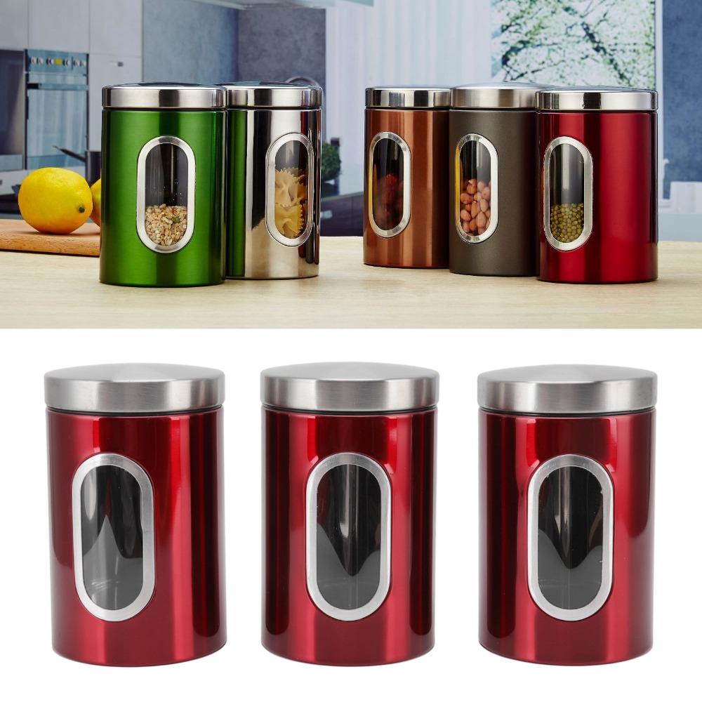 3PCS Set Durable Stainless Steel Containers Metal Storage Containers Home Kitchen