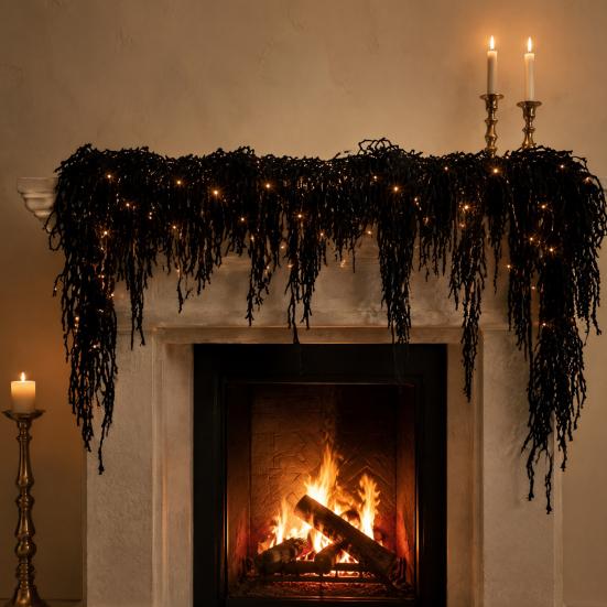 Gothic Horror Party Props Halloween Lighted Creepy Vine Garland with LED Light, Waterproof Faux Black Branch Atmosphere Seasonal Ornaments Decoration