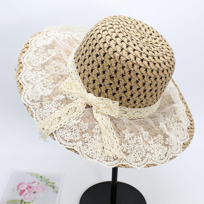 Parent-Child Sun Hat, Outdoor Sun Hat, Straw Hat, Women'S, Lace Big-Brimmed Straw Hat.