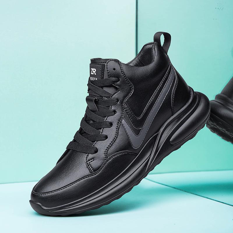 Men's Trendy 8CM Height-Increasing Striped Sports Shoes, Korean Style with Thick Soles and Mid-Top Design.