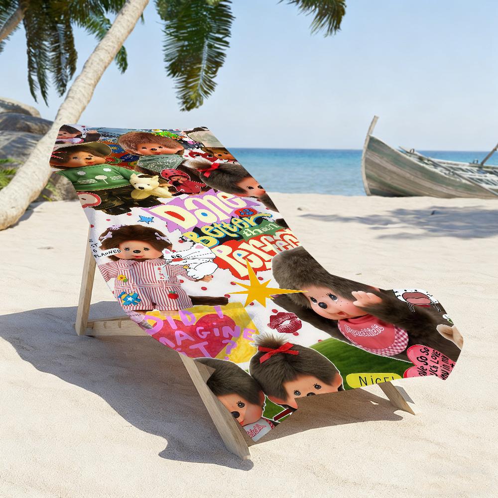 Cartoon M-Monchhichi-S Cute Towel Sports Quick Dry Travel Camping Gear Sandproof Soft Light Large Beach Towel