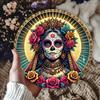 Aluminum Sugar Skeleton Metal Wall Art 8x8 Inch Dia De Muertos Home Decor Halloween