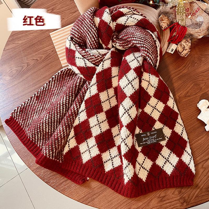 

Christmas scarf winter women s red plaid versatile high-end soft waxy wool scarf fashionable new shawl to keep warm 169*32cm