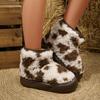 Fashion Cow Fur Snow Boots Women Winter New Cute Furry Thick Bottom Casual Padded Slipper Thickened Warm Comfortable Female Cotton Shoes