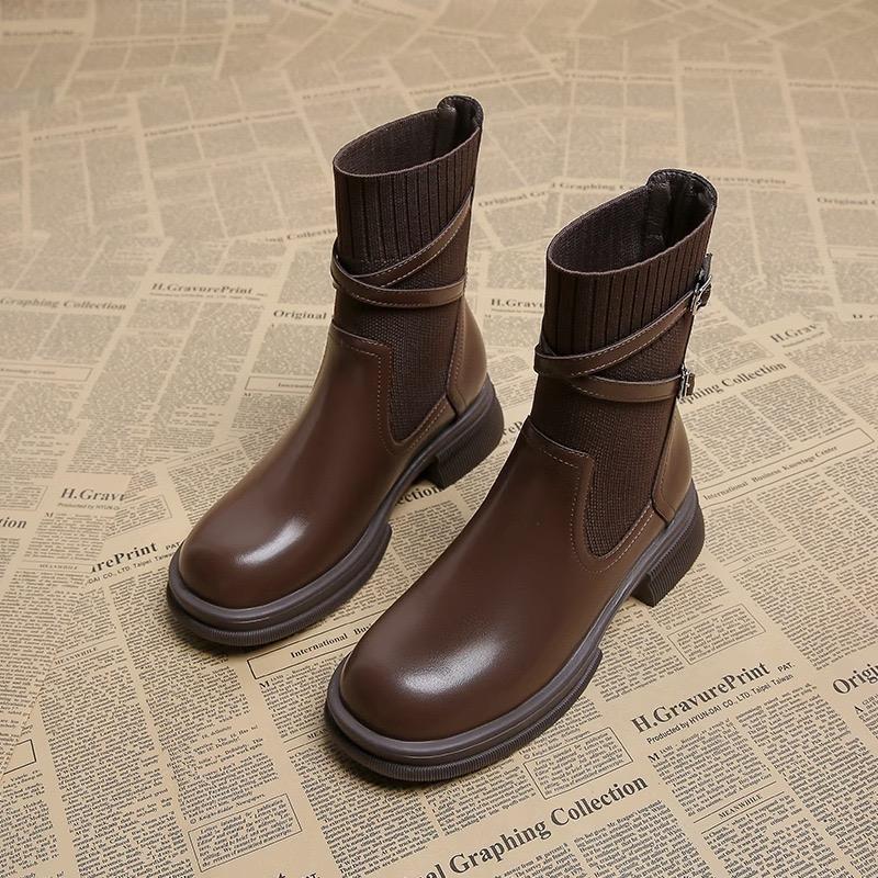 Fashion Women's Boots Fashion Elegant Soft Leather Boot Outdoor Casual Platform Boots for Women Elastic Socks Ankle Boots Zapatos Mujer