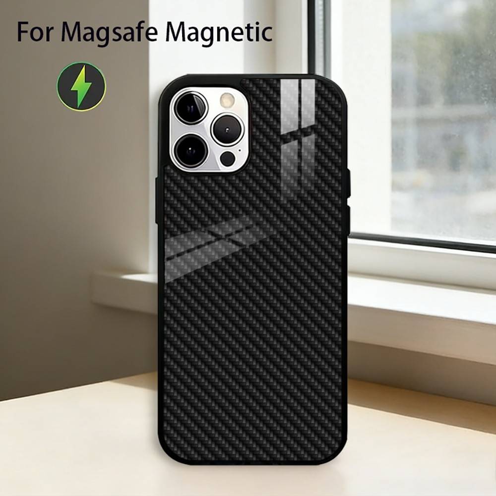 Auto Kohlefaser Handyhülle Für iPhone17,16,15,14,13,12,11 Plus,Pro Magnetisch Für Magsafe Kabelloses Laden