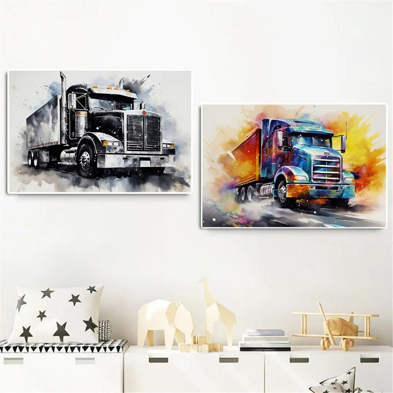 Watercolor Vehicle Car Semi Truck Anime Abstract Poster Canvas Painting Wall Art Pictures for Children's Room Home Decor