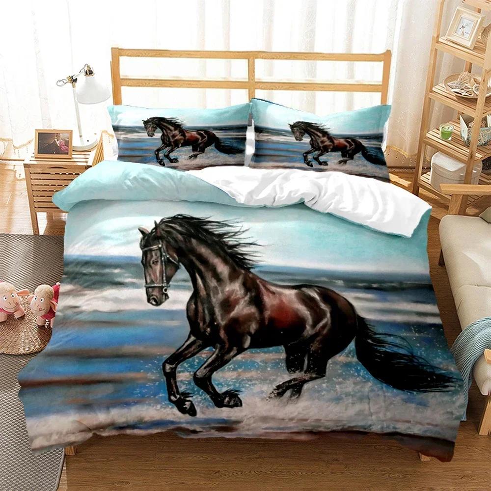Luxury New 3D Print Horses Comfortable Duvet Quilt Cover Pillowcase Bedding Set Children Bedroom Decoration Home Textile