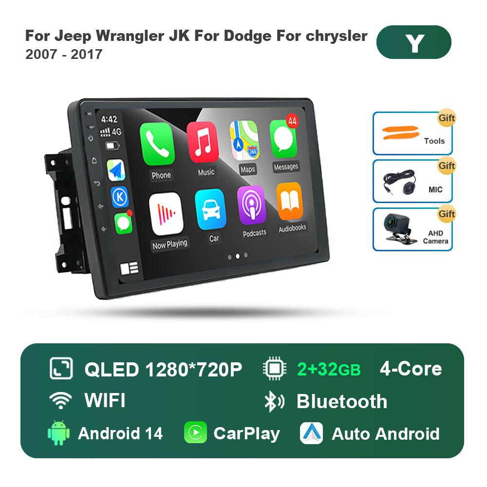 for Jeep Wrangler JK For Dodge For chrysler 2007 - 2017 Car Radio Multimedia Player Android 14 BT 4G DSP Stereo WiFi Auto Tools