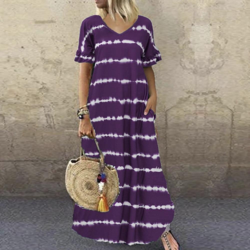 Women's Summer Dresses New Dresses V-neck Ruffle Sleeve Striped Printed Long Dresses Large Size S-5XL Casual Dresses
